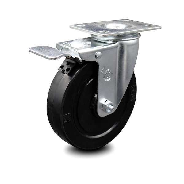 5 Inch Soft Rubber Wheel Swivel Top Plate Caster with Total Lock Brake SCC